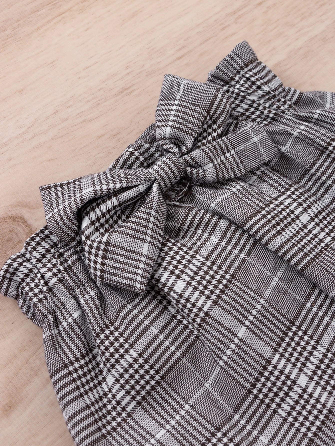 Body Conjunto de Body manga longa, calça e faixa Laço Xadrez