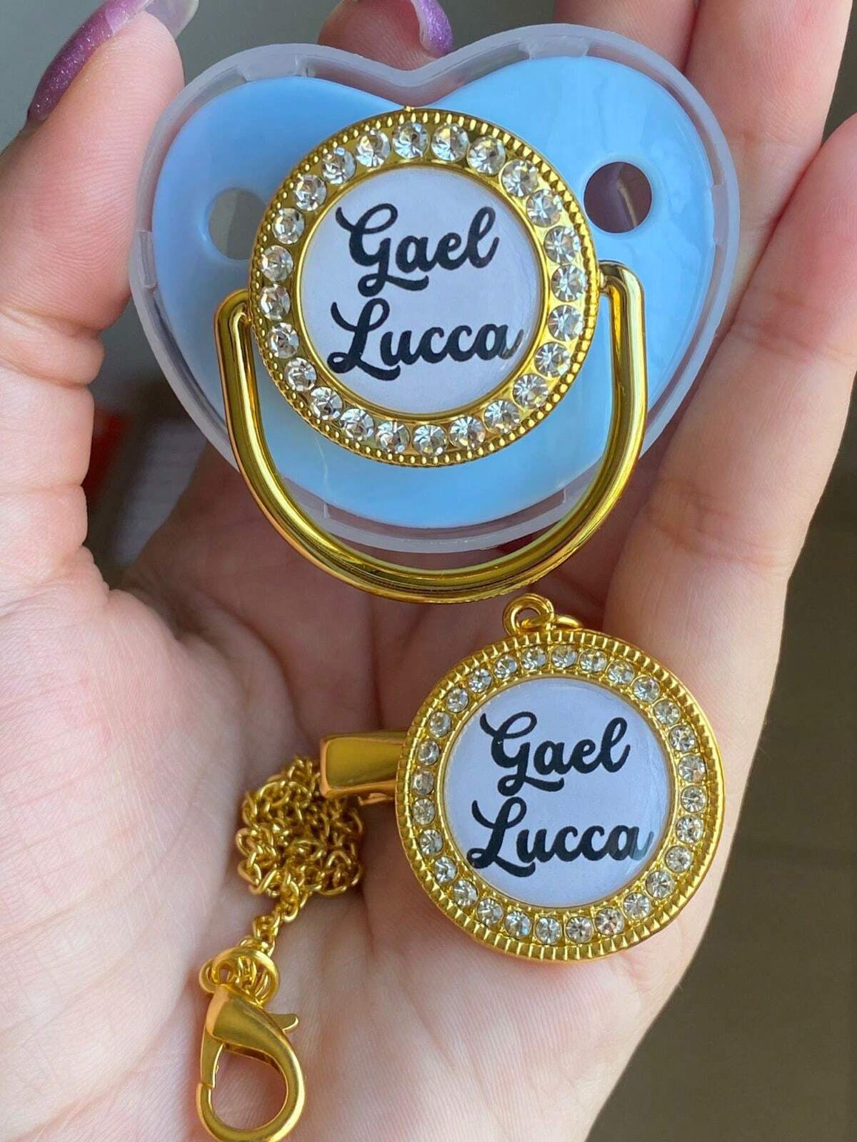 Kit chupeta + prendedor personalizado com nome para meninas e meninos