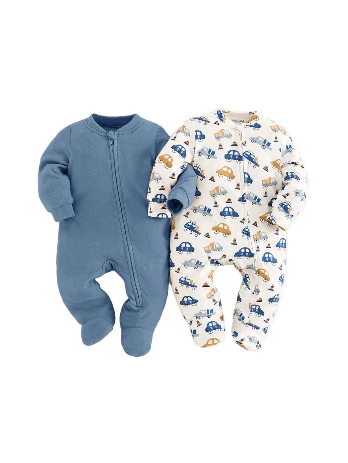 Kit Macacão com Zíper para Bebê com 2 unidades - Liso e Carrinhos