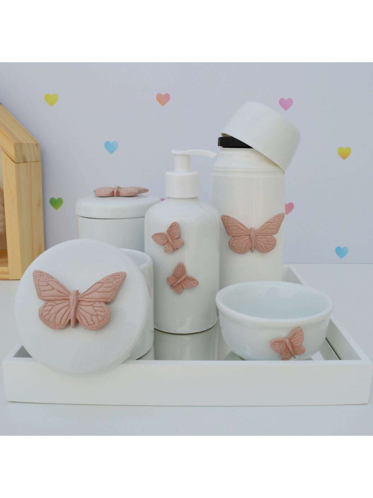 Kit Higiene Bebê Porcelana Maternidade Unissex Completo BORBOLETA