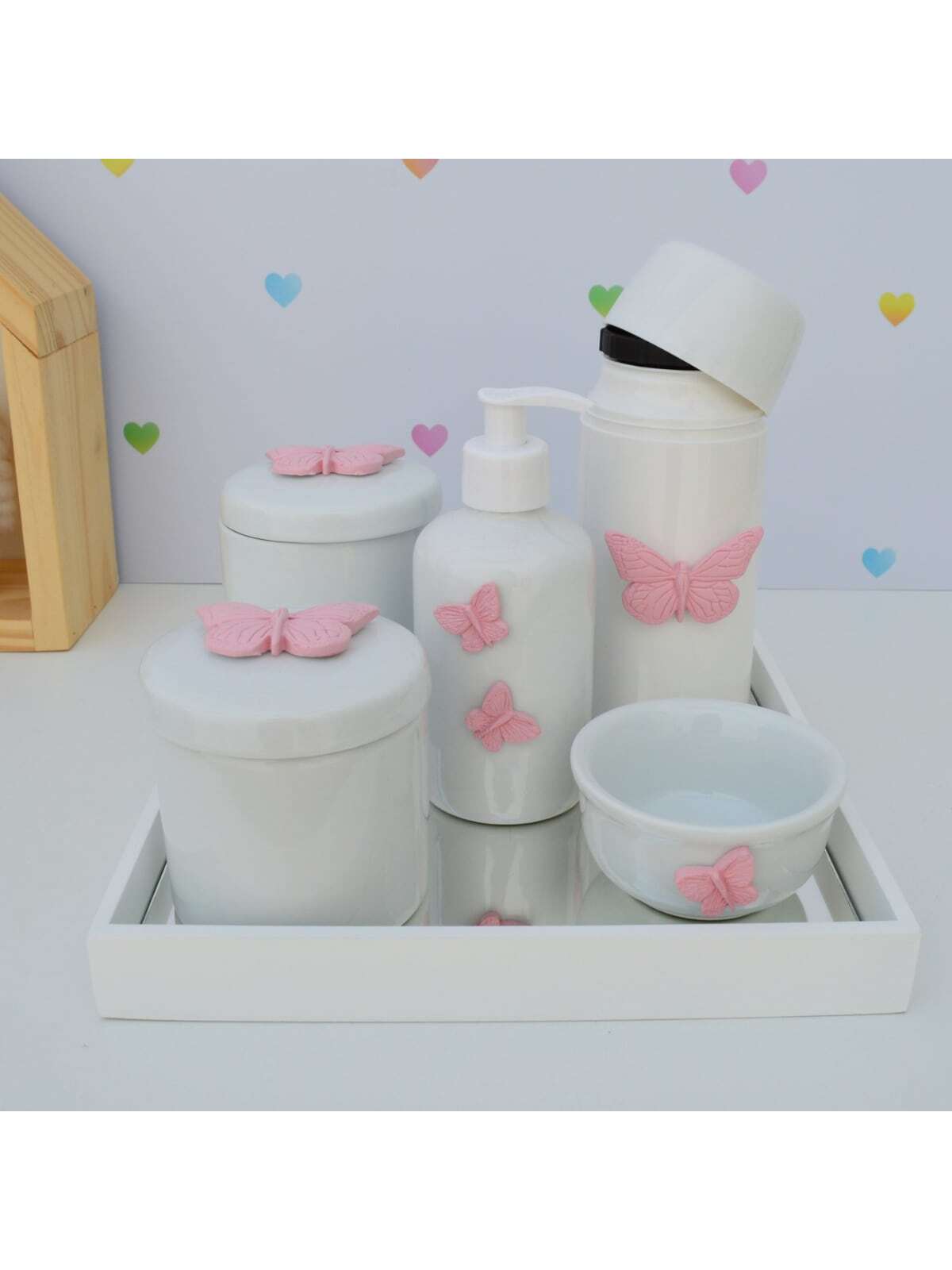 Kit Higiene Bebê Porcelana Maternidade Unissex Completo BORBOLETA