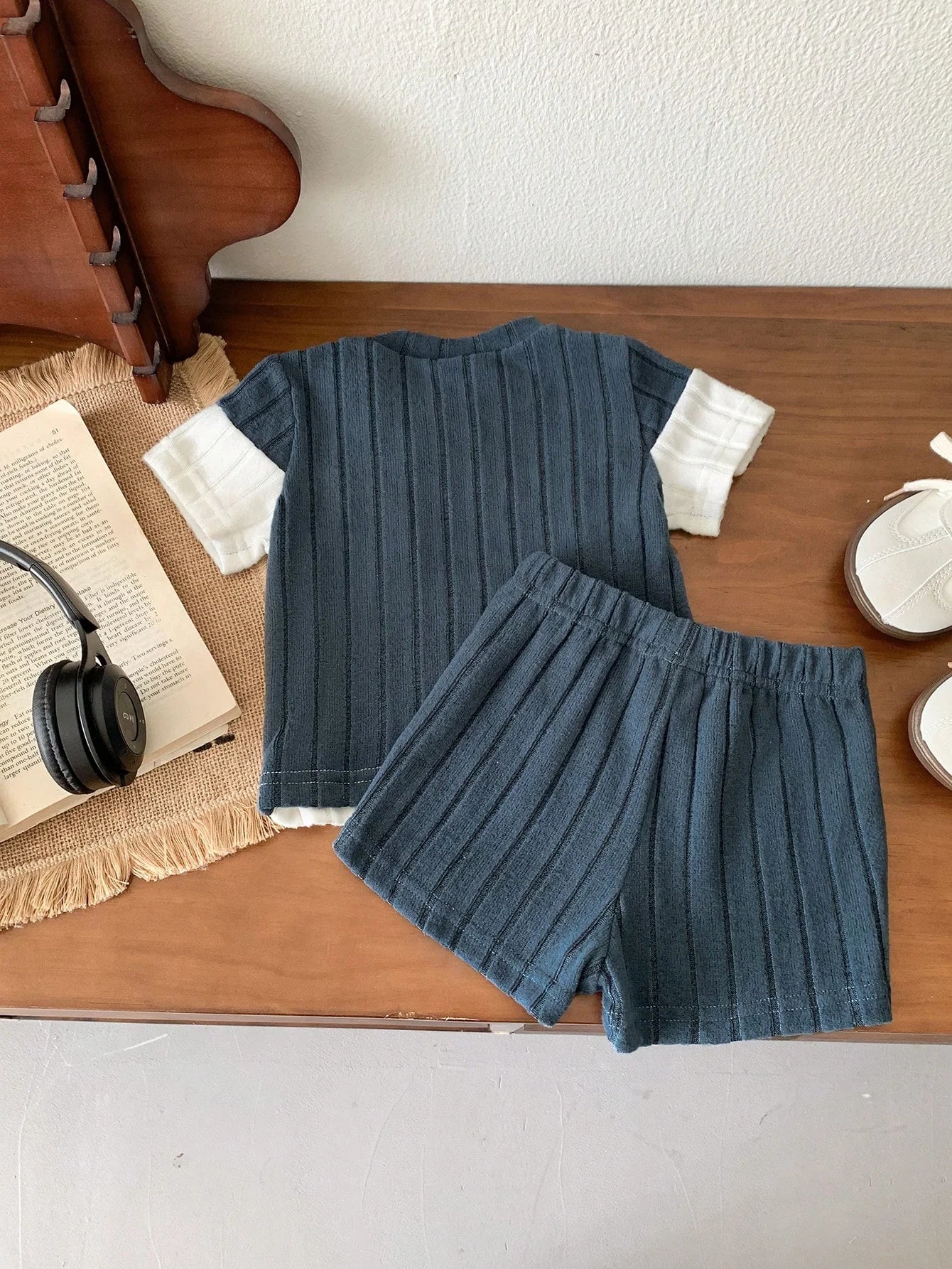 Conjunto 2 peças Camiseta Canelada e Short 100% Algodão