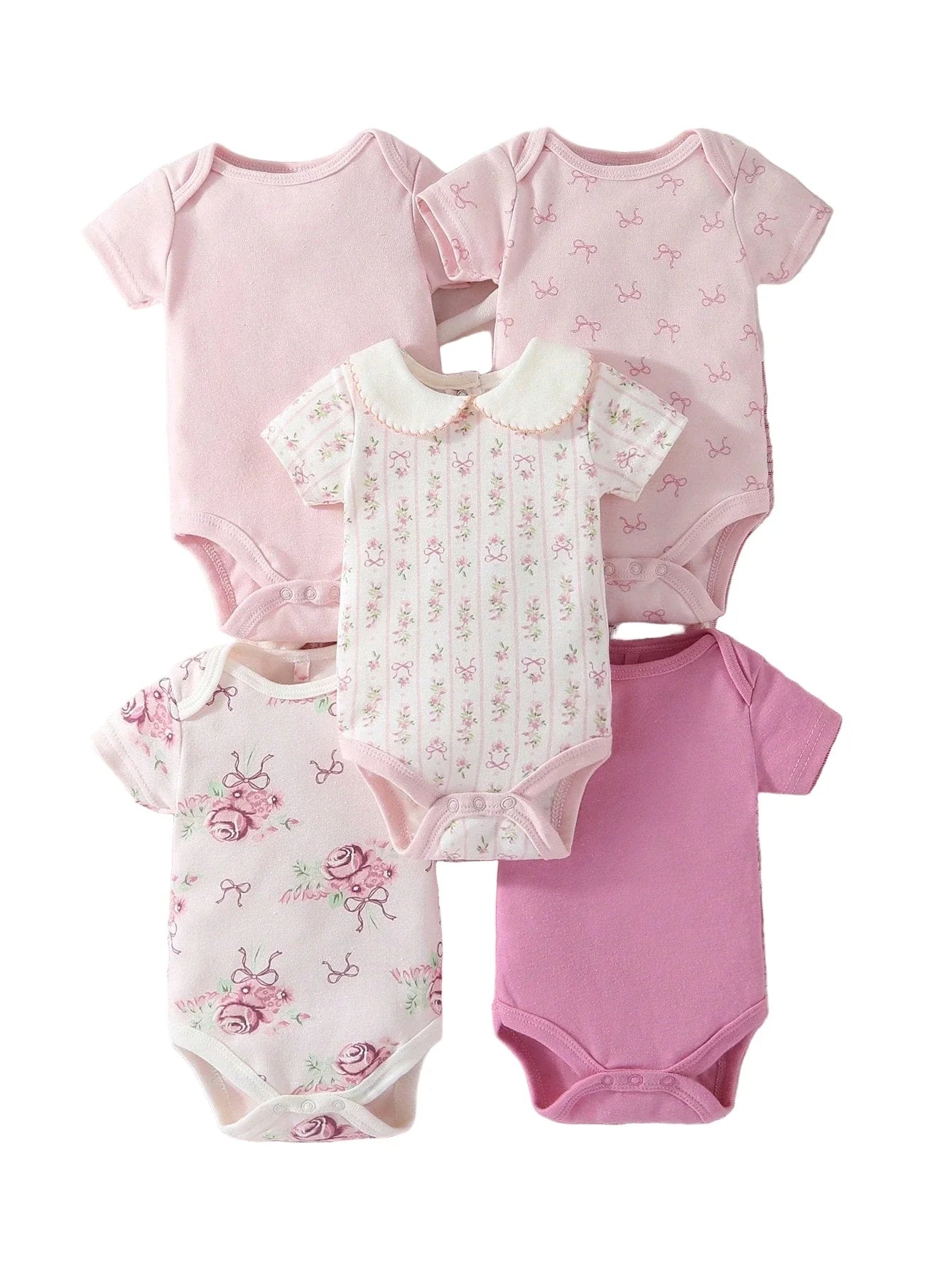 Kit body bebê 5 peças Tons de Rosa