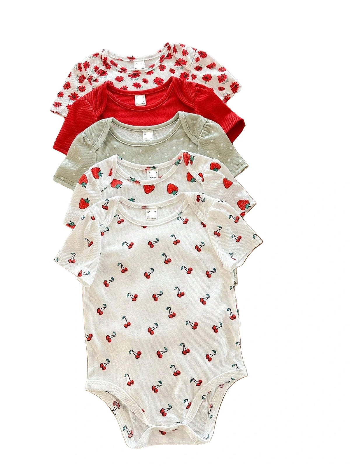 Kit body bebê 5 peças Flores e Frutinhas multicor