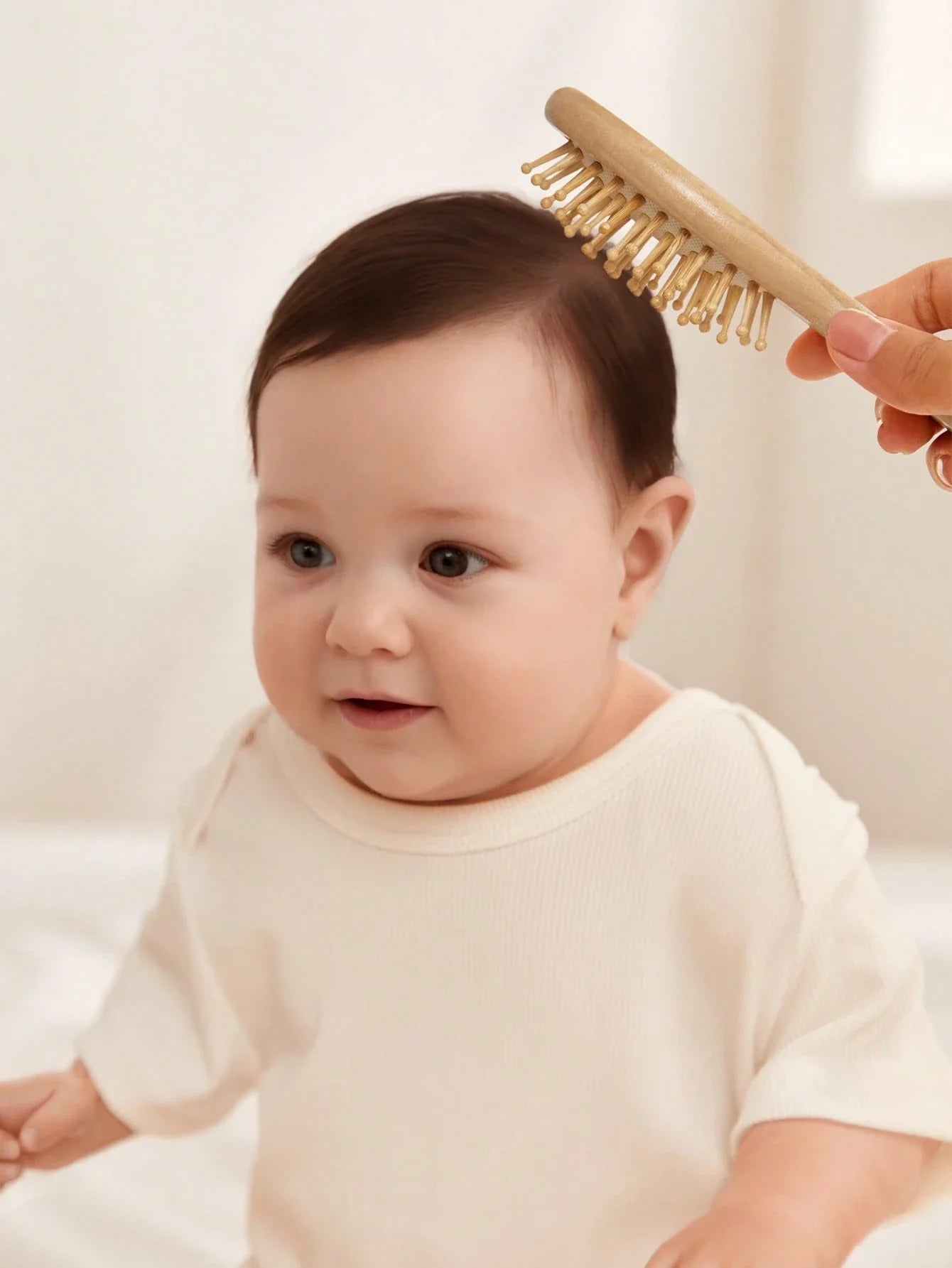 Kit Bebê Para Cabelo Bambu E Cerdas Naturais 3 Peças Marrom-claro