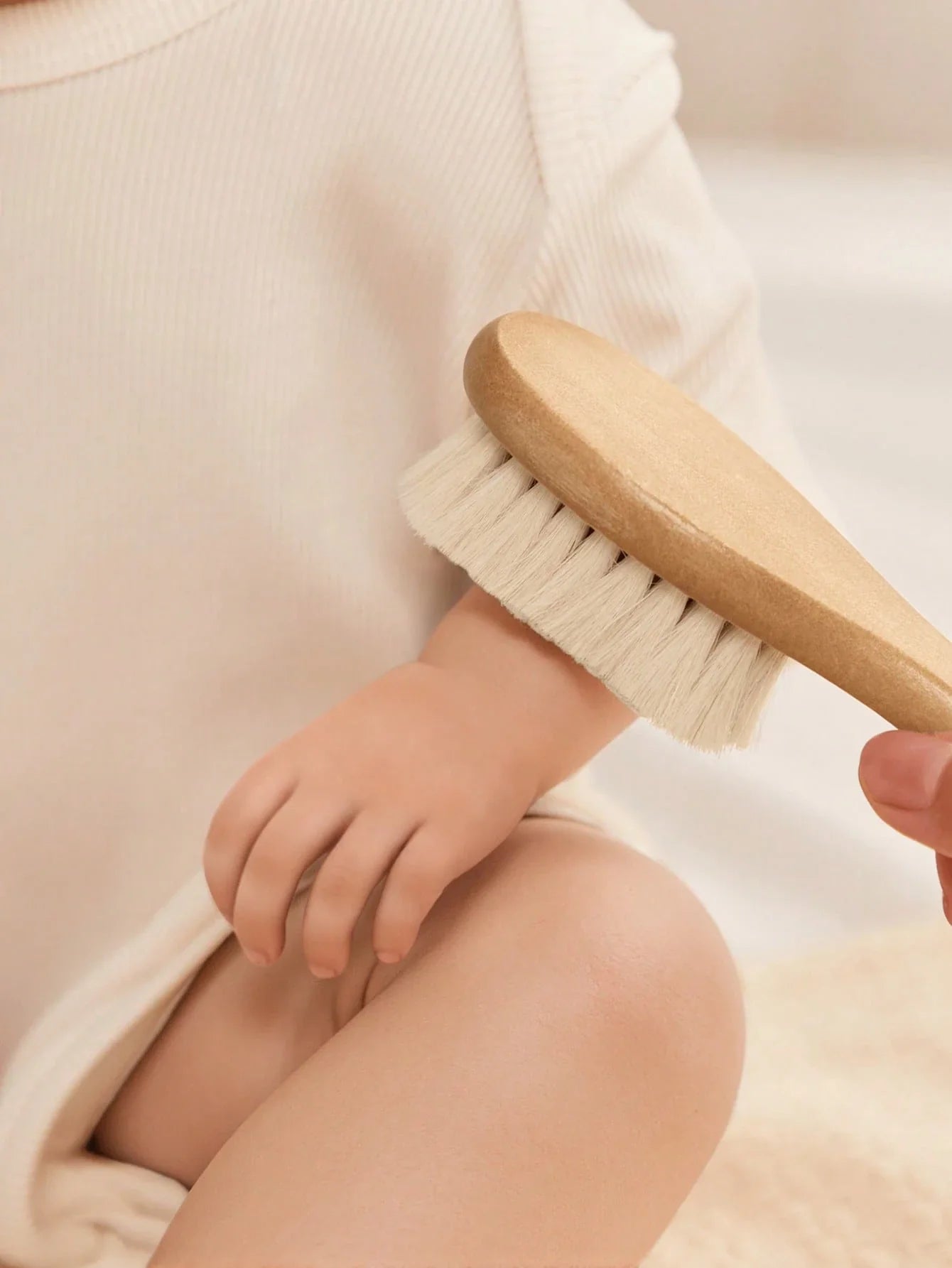 Kit Bebê Para Cabelo Bambu E Cerdas Naturais 3 Peças Marrom-claro