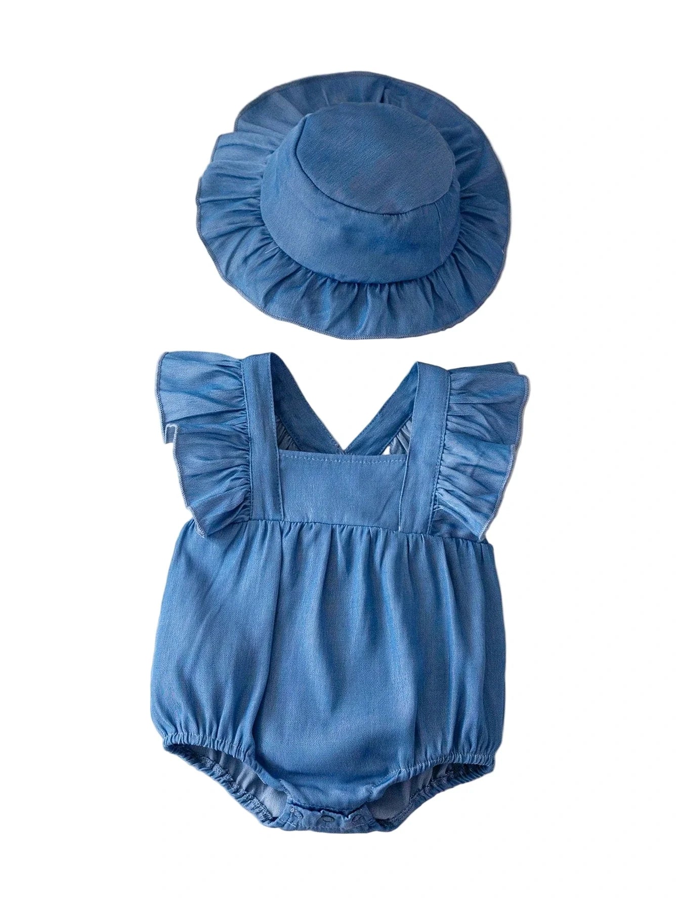 Conjunto 2 peças Body Com Manga De Renda e Chapeu