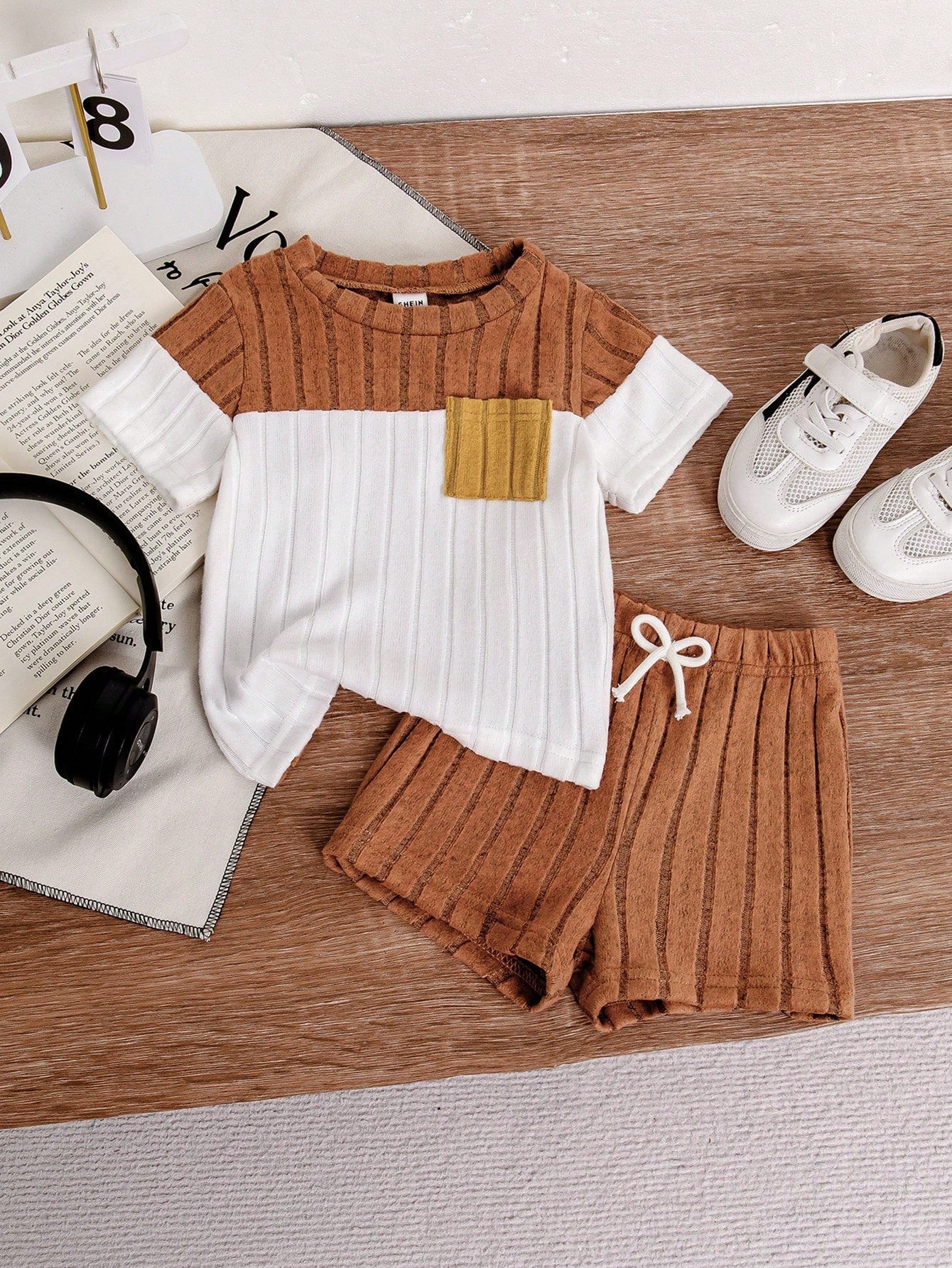 Conjunto 2 peças Camiseta Canelada e Short 100% Algodão