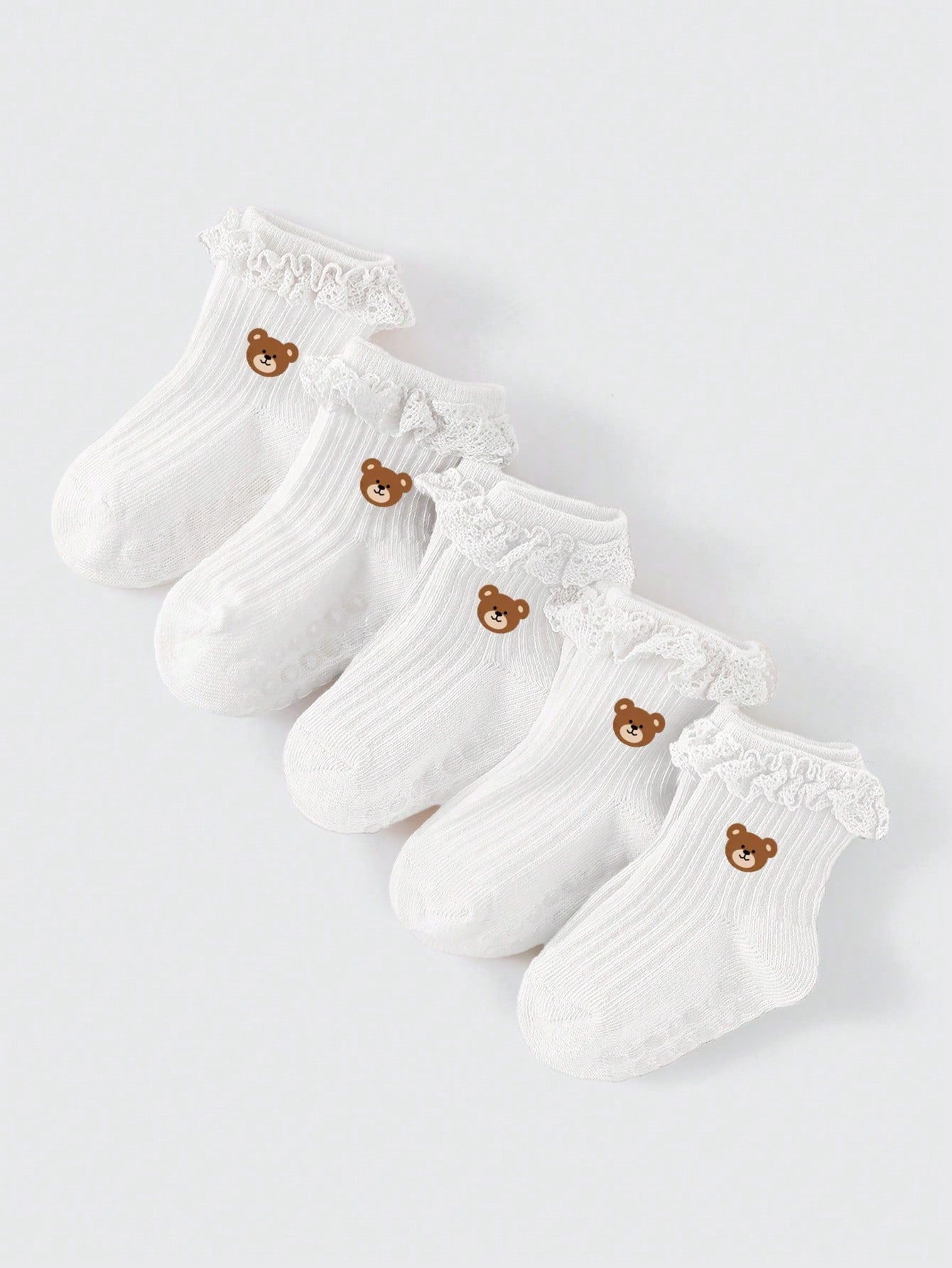 5 Pares De Meias Anti-derrapantes Com Renda