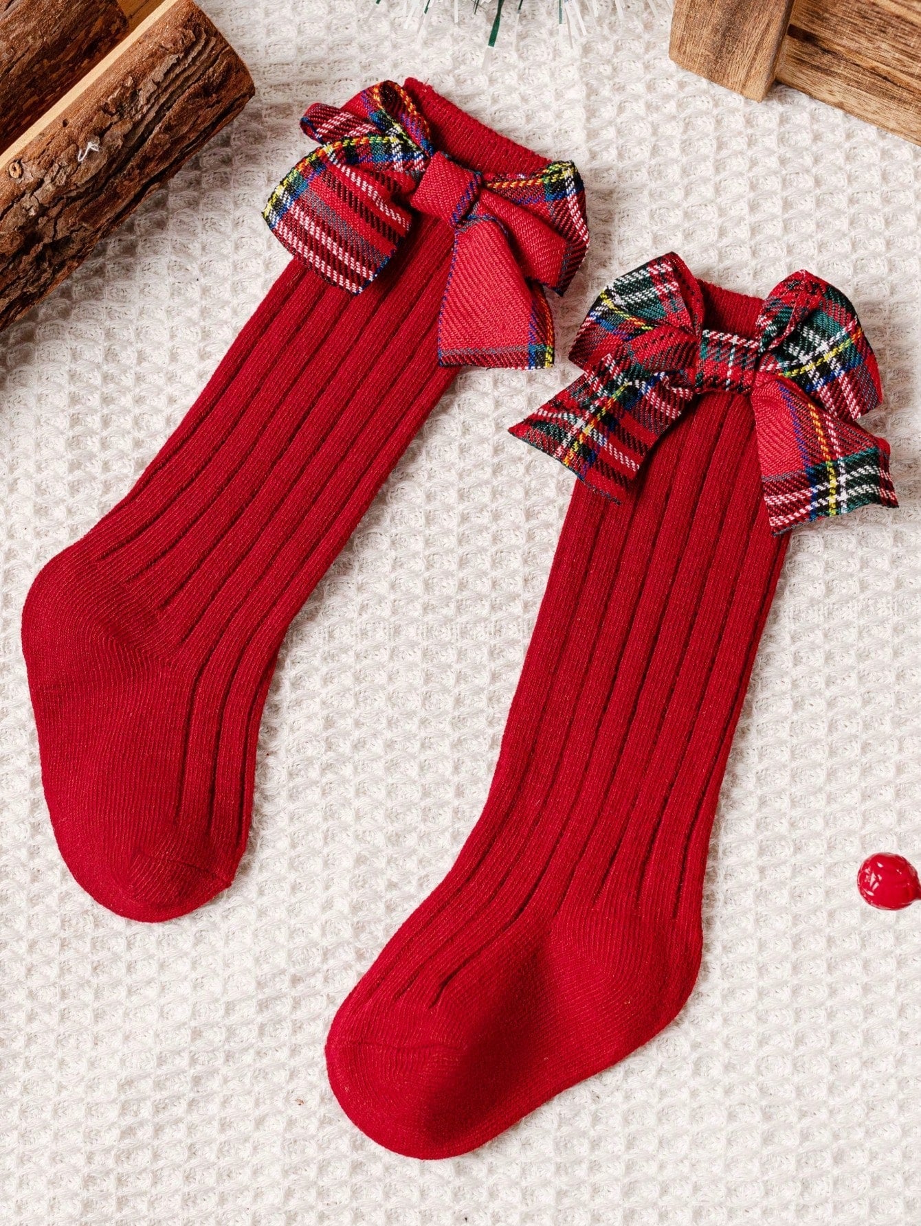 Meia para bebê Natal Laço com poá