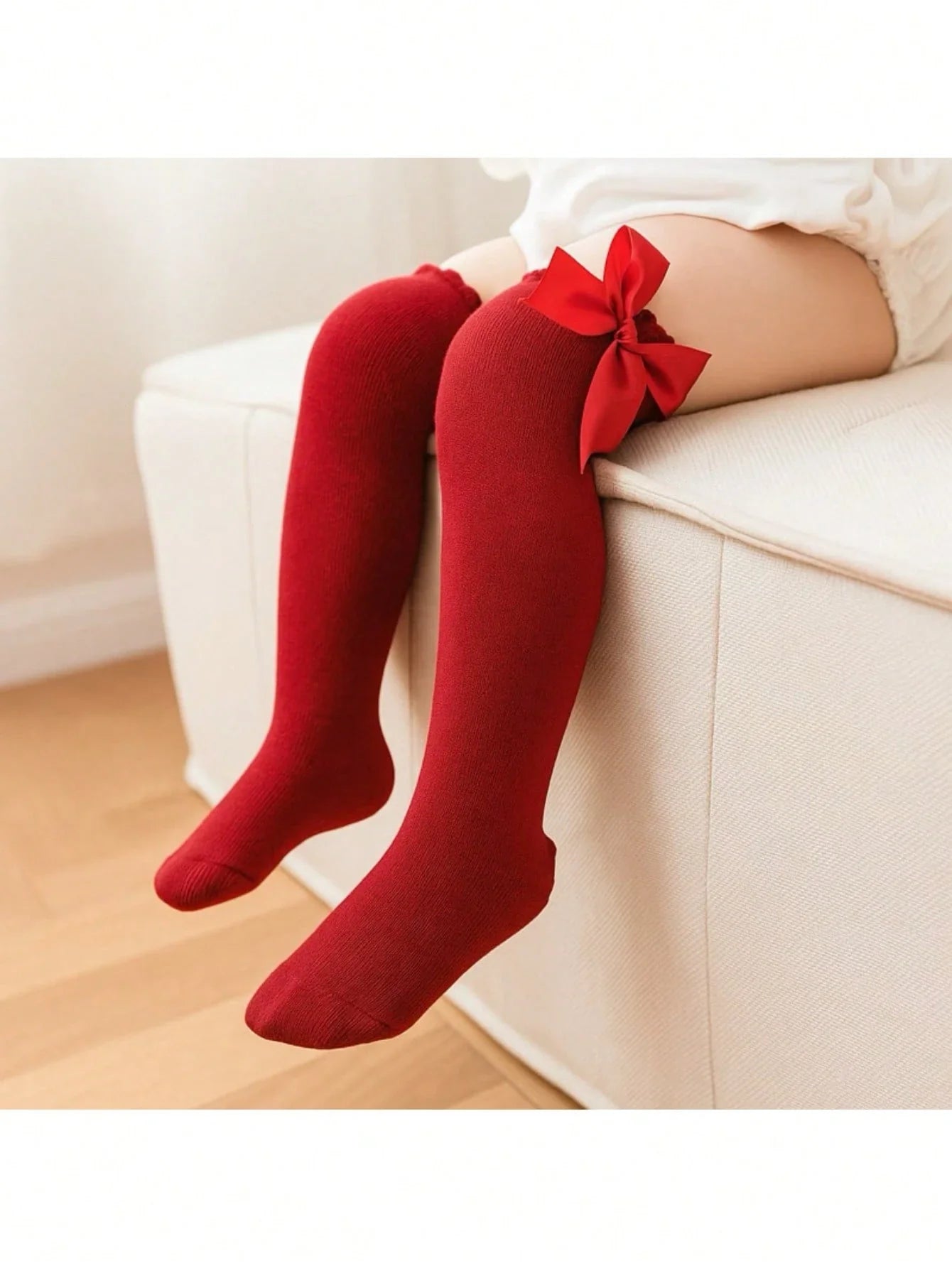 Meia Natal Vermelha Infantil com Laço Bebê Menina