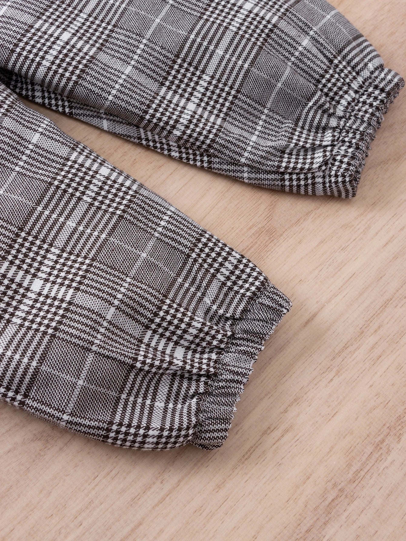 Body Conjunto de Body manga longa, calça e faixa Laço Xadrez