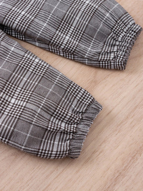 Body Conjunto de Body manga longa, calça e faixa Laço Xadrez