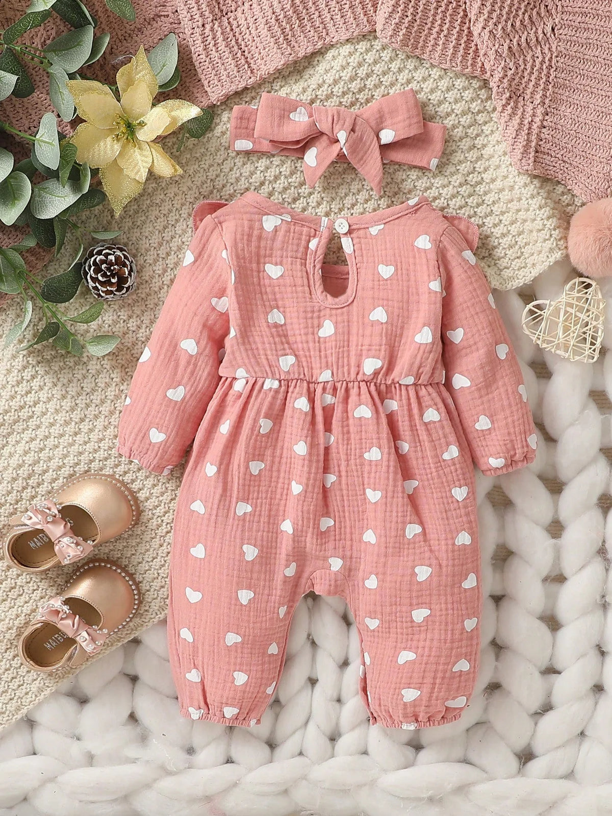 Macacao Longo Bebe Menina Plush Algodão + Faixa