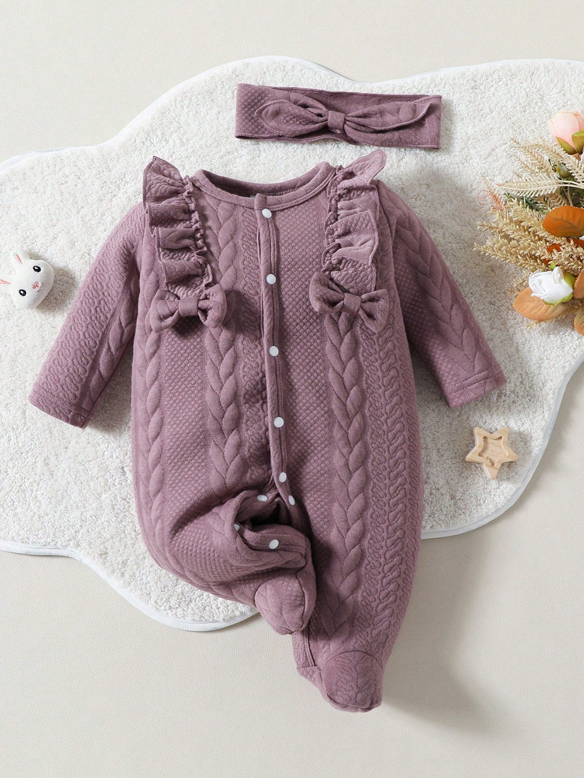 Macacao Longo Tricot Bebe Menina Plush Algodão + Faixa