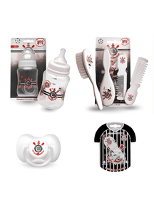 Kit infantil Corinthians (Chupeta Tam 2 - Prendedor - Mamadeira 260ml - Pente/escova)