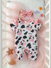 Macacao Longo Vaquinha Bebe Menina Plush Algodão + Faixa