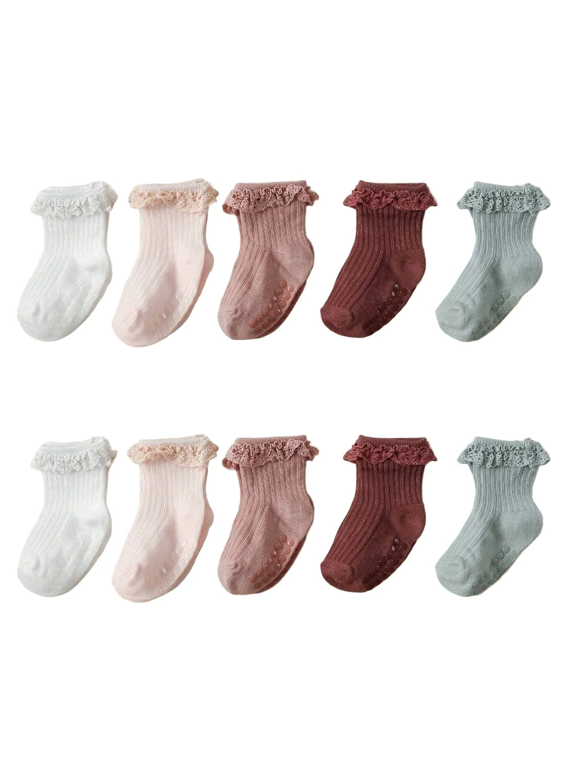 5 Pares De Meias Anti-derrapantes Com Renda