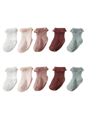 5 Pares De Meias Anti-derrapantes Com Renda