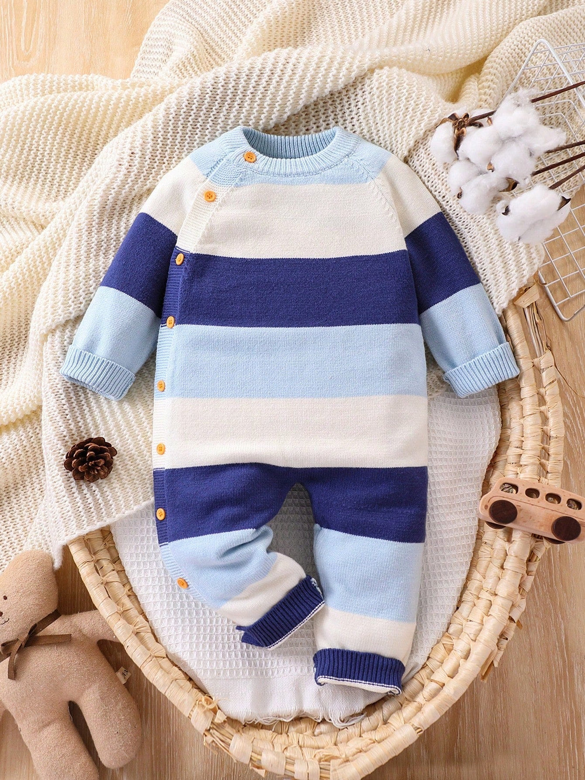 Macacão suéter manga comprida listrado