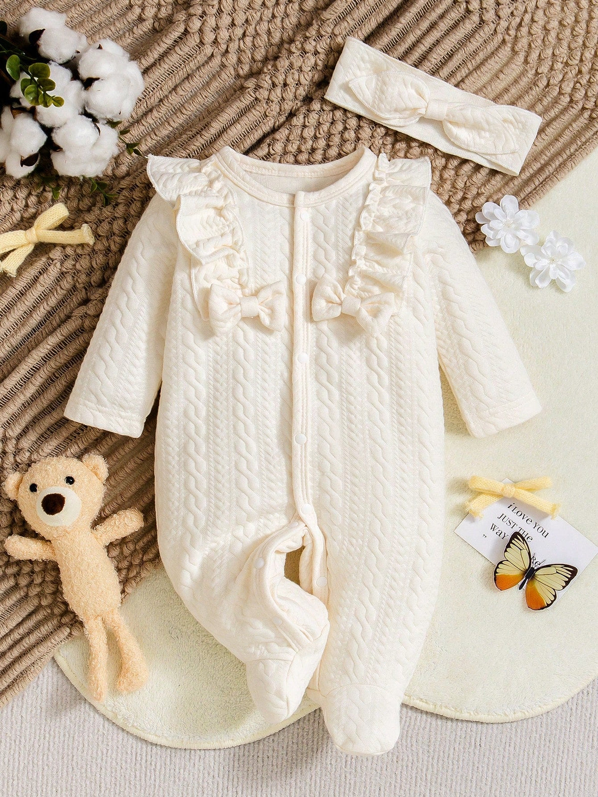 Macacao Longo Tricot Bebe Menina Plush Algodão + Faixa