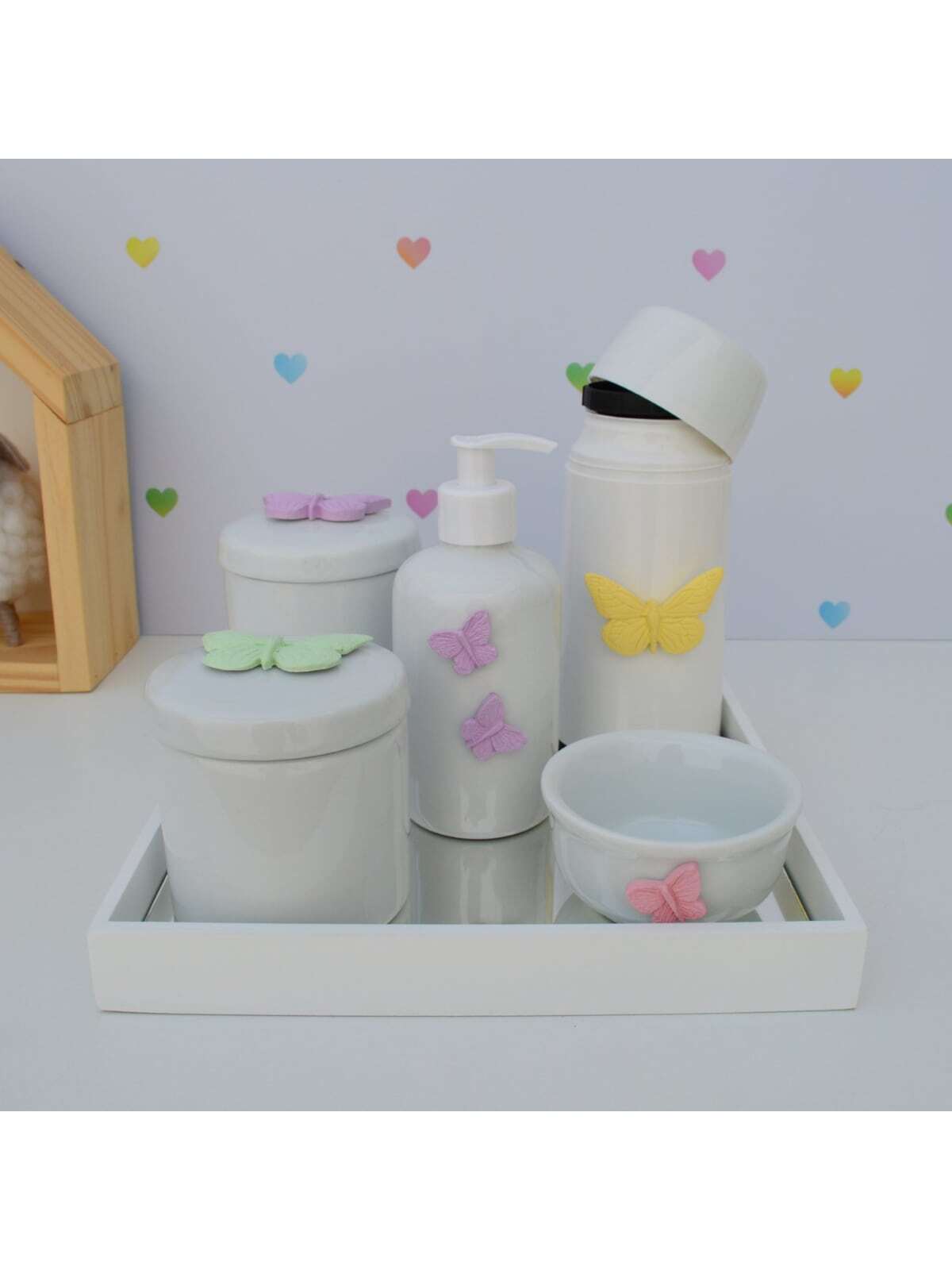 Kit Higiene Bebê Porcelana Maternidade Unissex Completo BORBOLETA