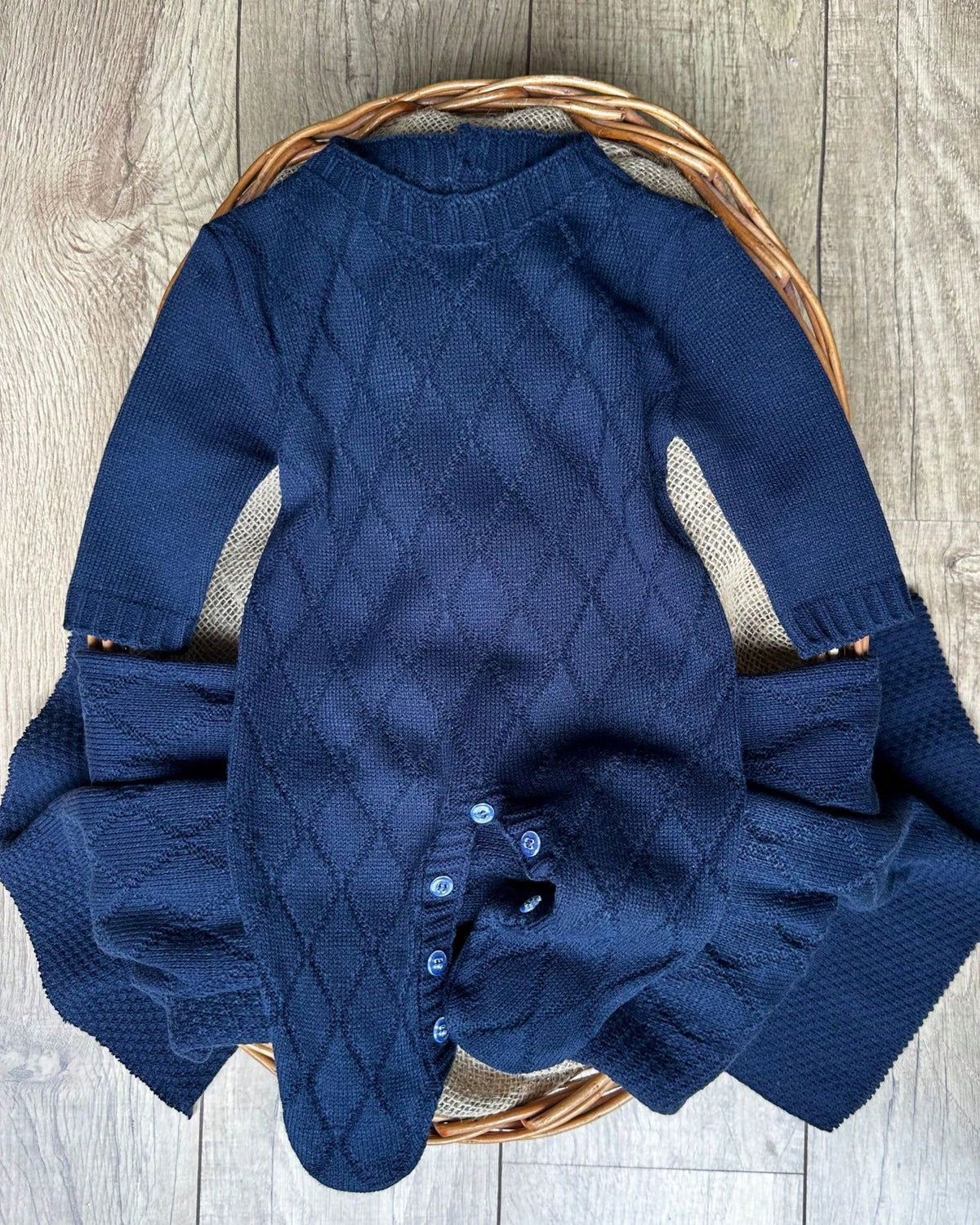 Saída de maternidade tricô azul marinho