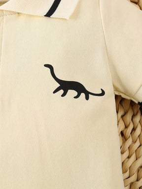 Kit 2 Peças Macacão de Manga Curta com Gola Polo e Estampa de Dinossauro para Meninos