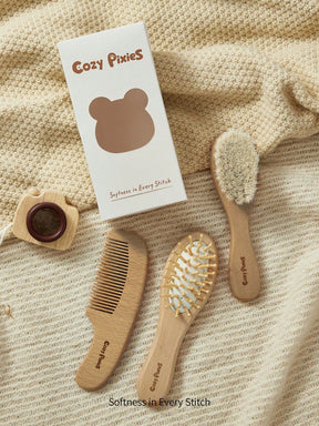 Kit Bebê Para Cabelo Bambu E Cerdas Naturais 3 Peças Marrom-claro