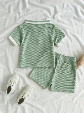 Conjunto de Manga Curta com Colarinho Combinando Vintage