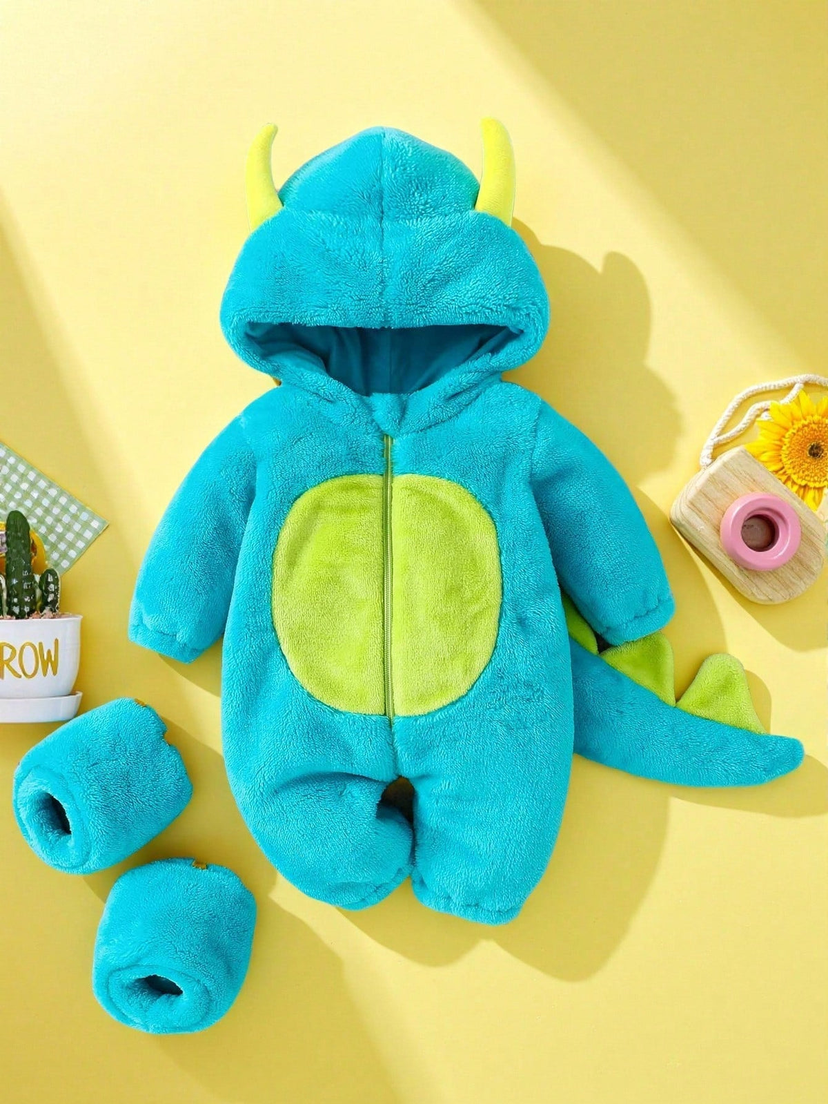 Macacão com Capuz e Pantufa Dino