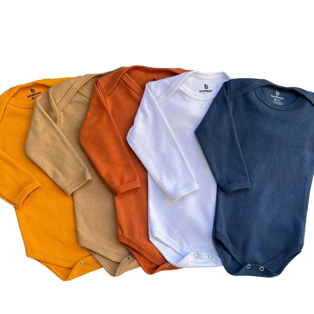 Kit Body Manga Longa Liso 5 Peças Menino  100% Algodão.