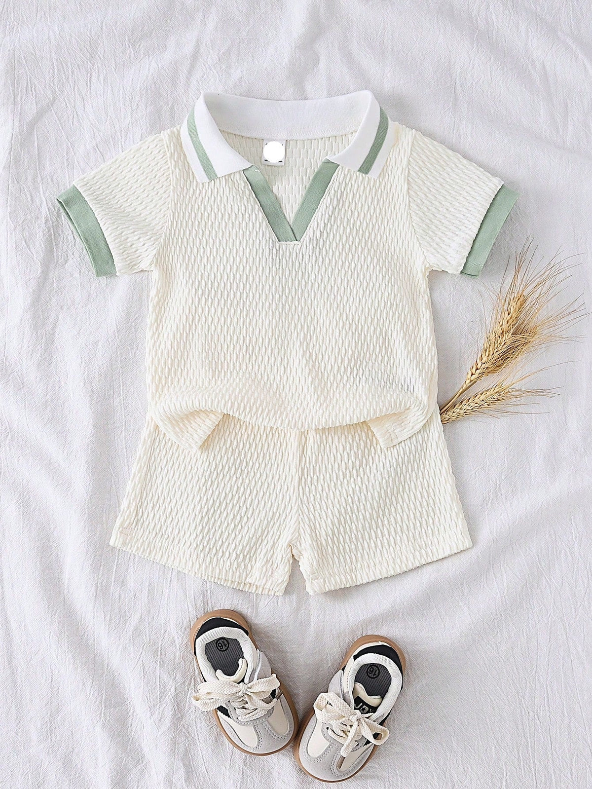 Conjunto de Manga Curta com Colarinho Combinando Vintage