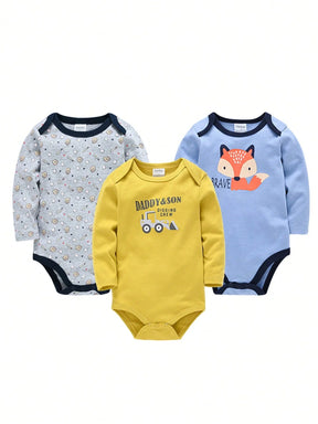 Conjunto 3 peças  Body de Manga Longa Estampado menino