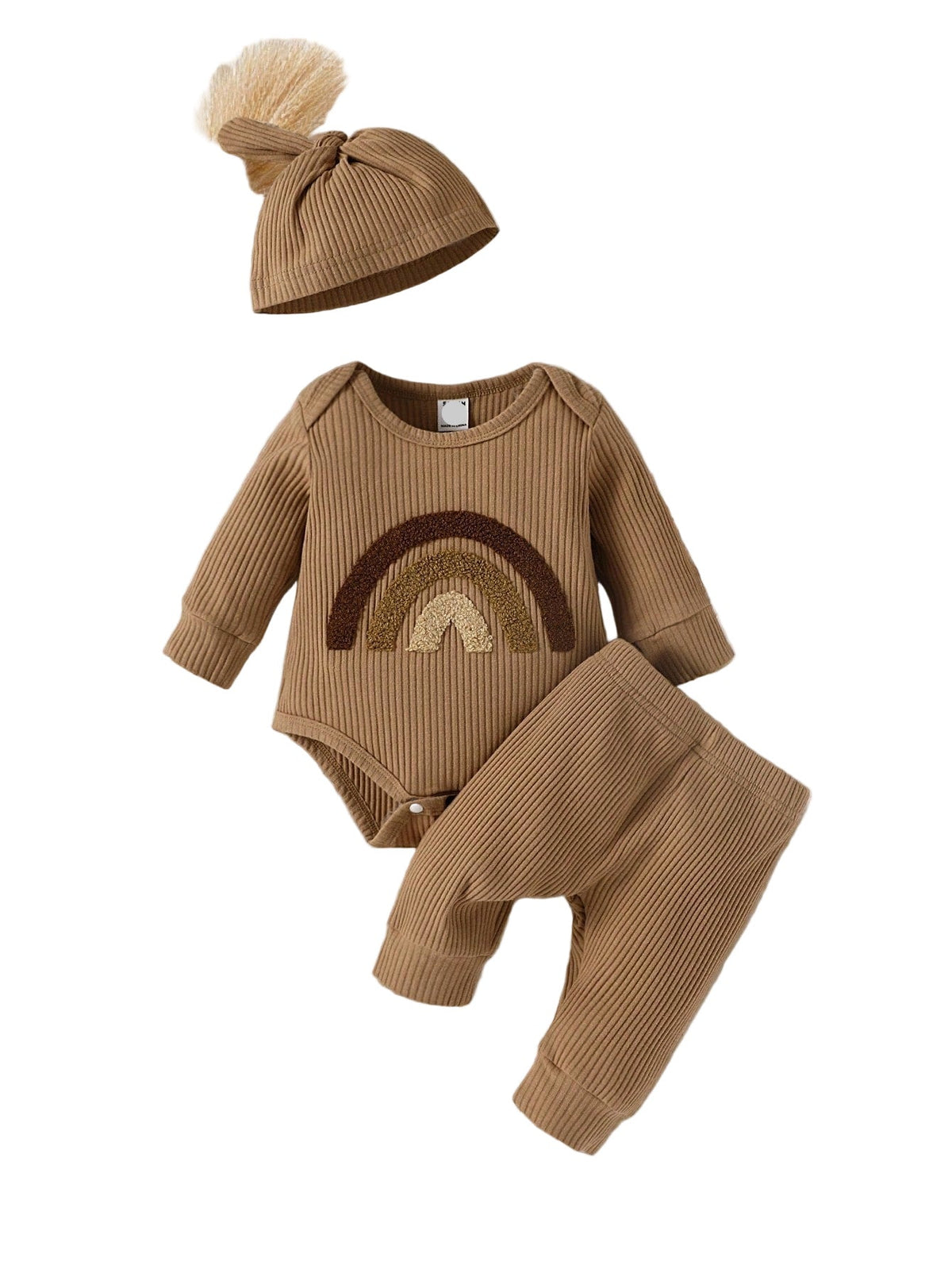 Conjunto de 3 peças de Body manga longa com calça longa e Touquinha Unissex