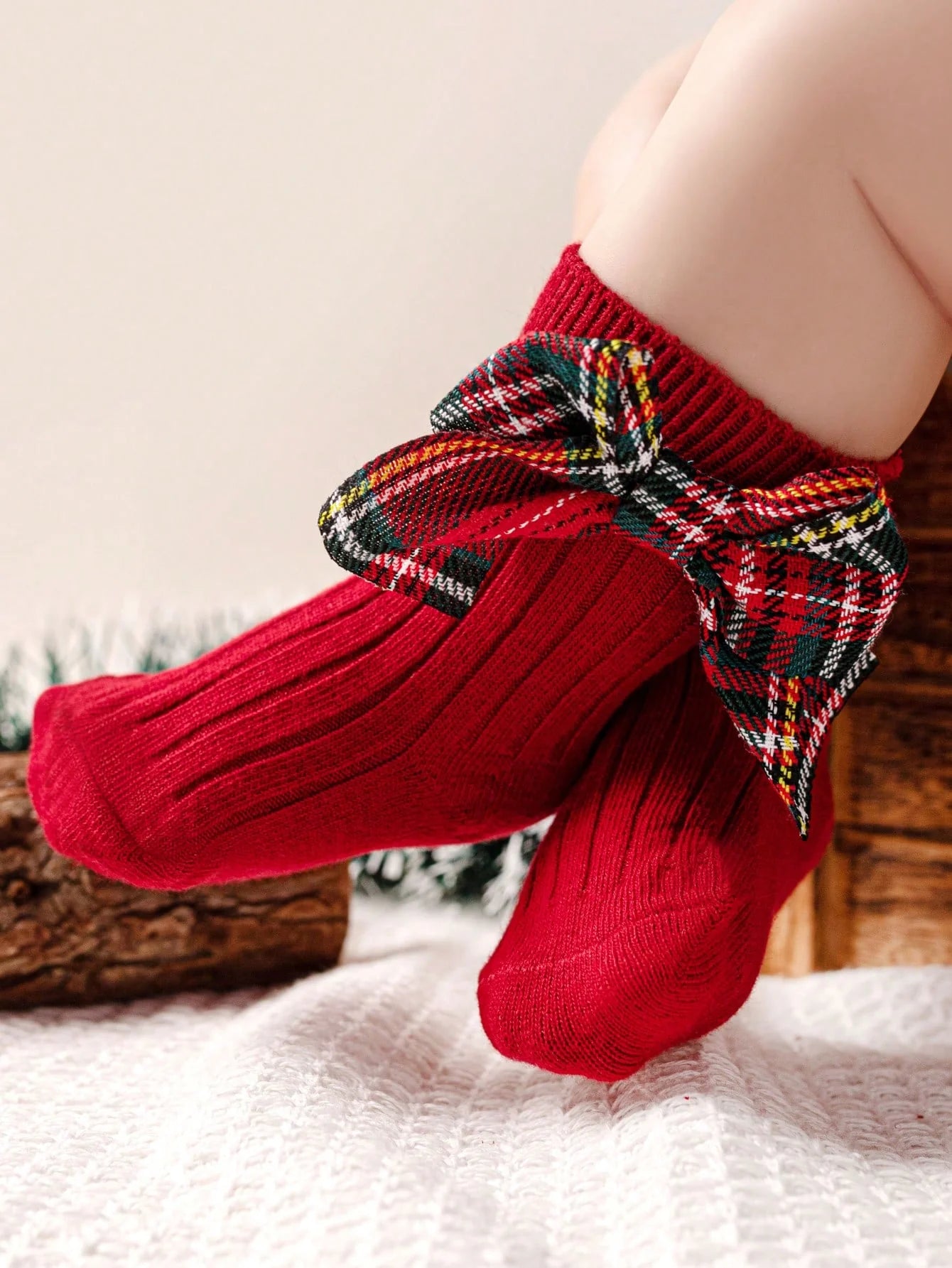 Meia para bebê Natal Laço com poá