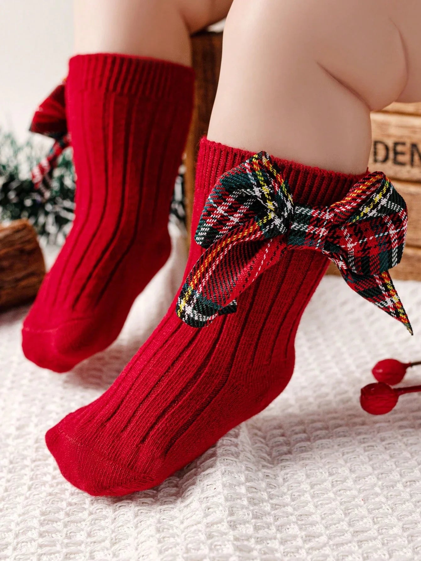 Meia para bebê Natal Laço com poá