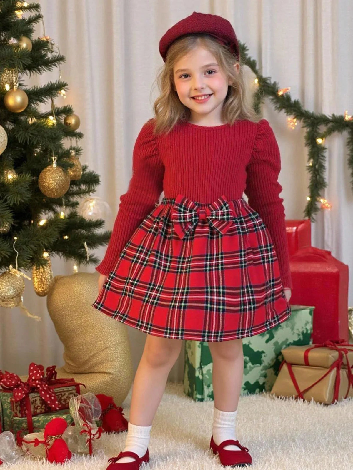 O Conjunto Celebration Natal Menina Vermelho