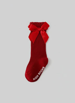Meia Natal Vermelha Infantil com Laço Bebê Menina