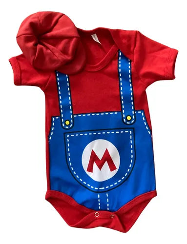 Body De Bêbe Temático Super Mario Body + Boina