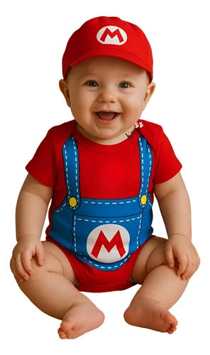 Body De Bêbe Temático Super Mario Body + Boina
