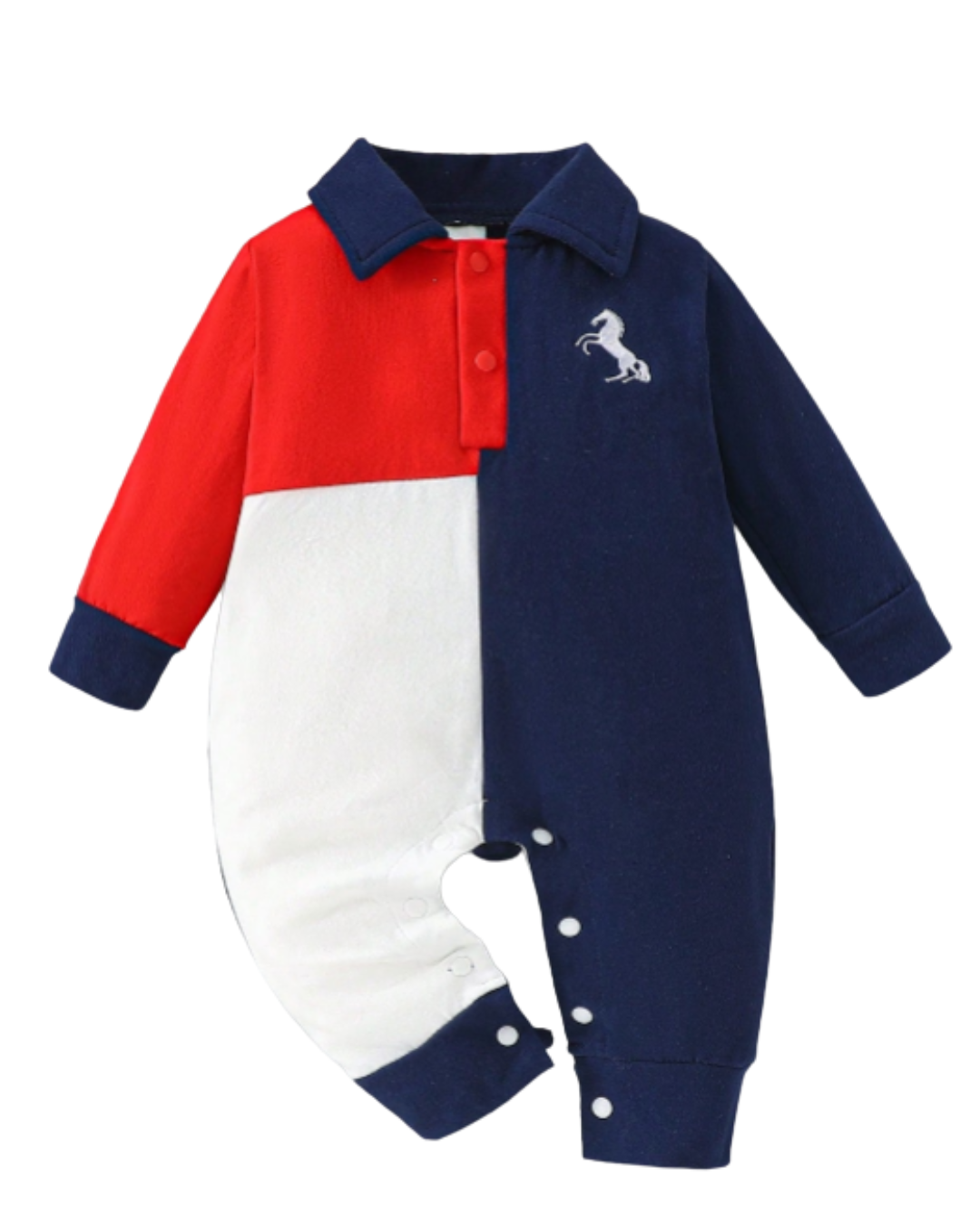 Macacão casual com gola polo logo bordados manga longa