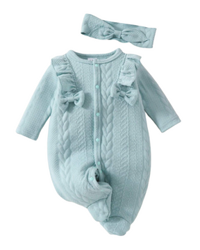 Macacao Longo Tricot Bebe Menina Plush Algodão + Faixa