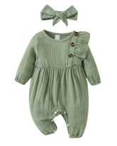 Macacao Longo Texturizado Bebe Menina Plush Algodão + Faixa