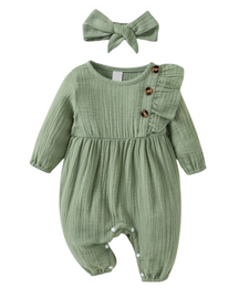 Macacao Longo Texturizado Bebe Menina Plush Algodão + Faixa