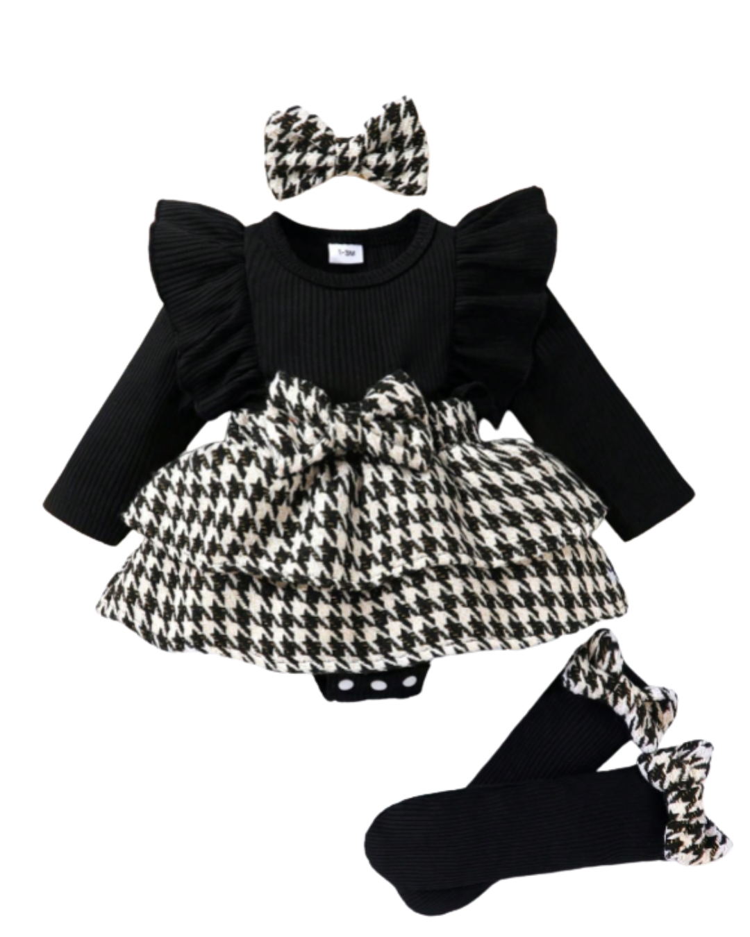 Conjunto 3 Peças/ Vestido Fofo e com Laço e meias