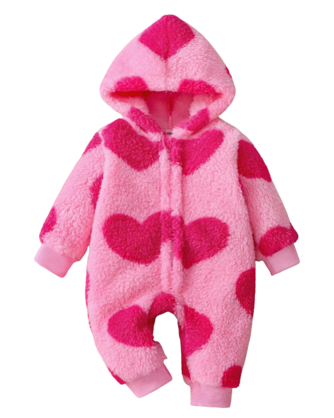 Macacão Fofo de Manga Longa com Capuz e Estampa de Coração