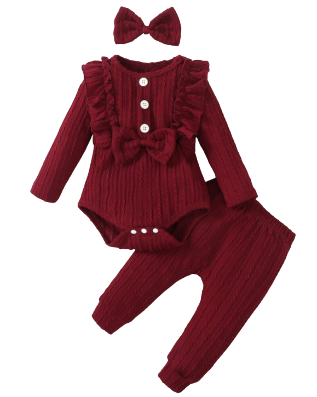 Body Conjunto de Body manga longa, calça e faixa Laço Vinho