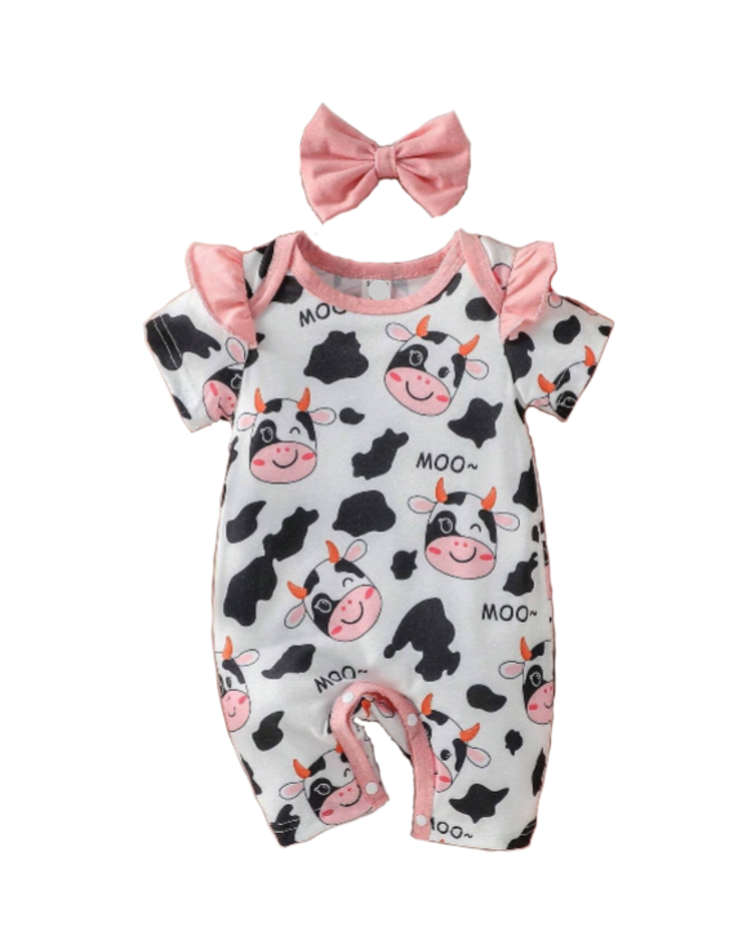 Macacao Longo Vaquinha Bebe Menina Plush Algodão + Faixa