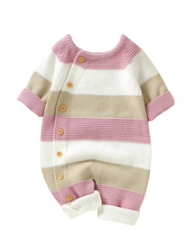 Macacao Longo Listrado Bebe Menina Plush Algodão